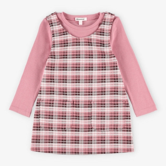 Pink Plaid Long Sleeve Baby Dress Blumind 3M - Picture 1 of 7